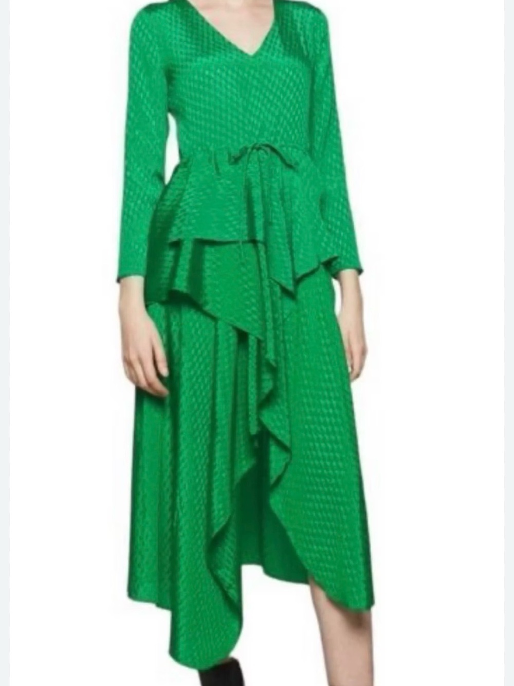Maje Rosalieke Green V-Neck High-Low Wrap Dress - Picture 3 of 8